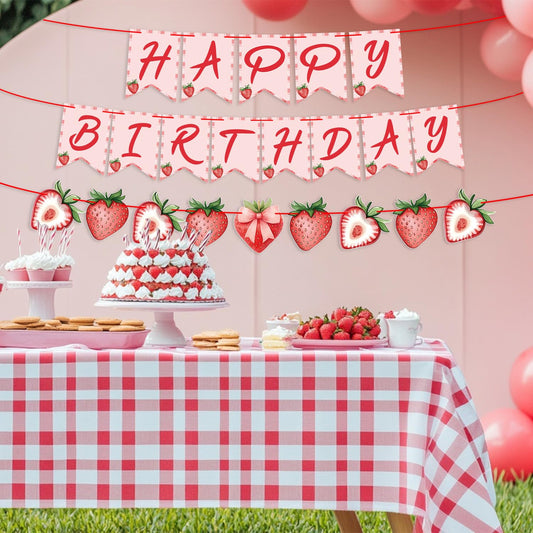 ZJRUI strawberry letters banner highlights personalized party messages.