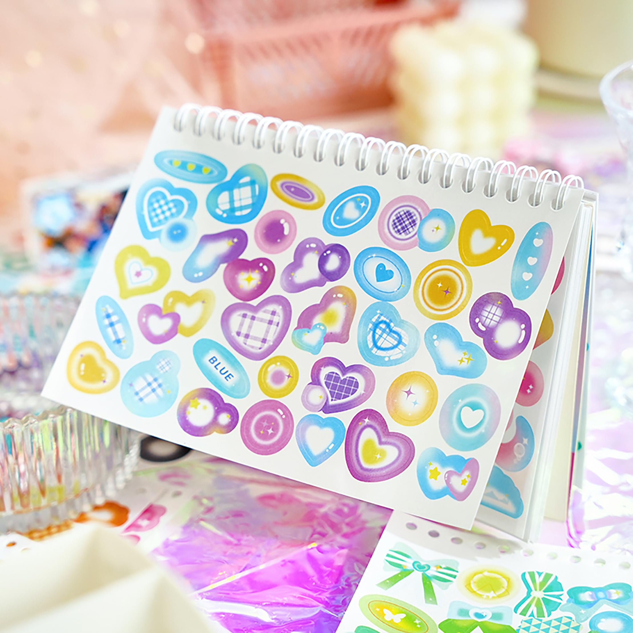 ZJWZSLI 3D laser heart stickers catch light for eye-catching pages.
