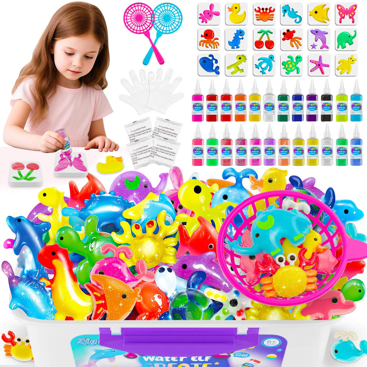 ZJYY packaging for the Magic Water Elf Toy Kit showing vibrant colors.