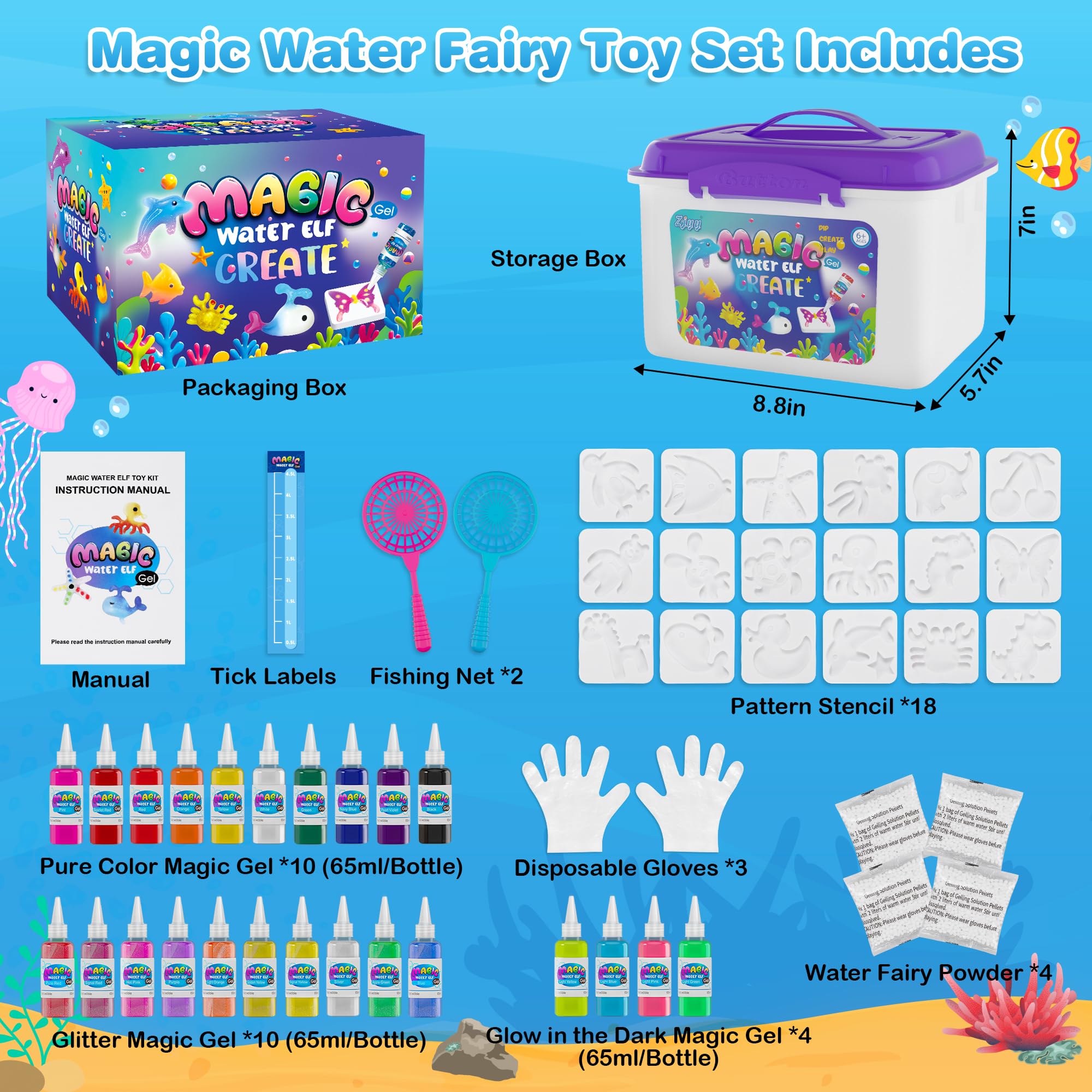 ZJYY water gel molds lineup with sea creatures for imaginative play.