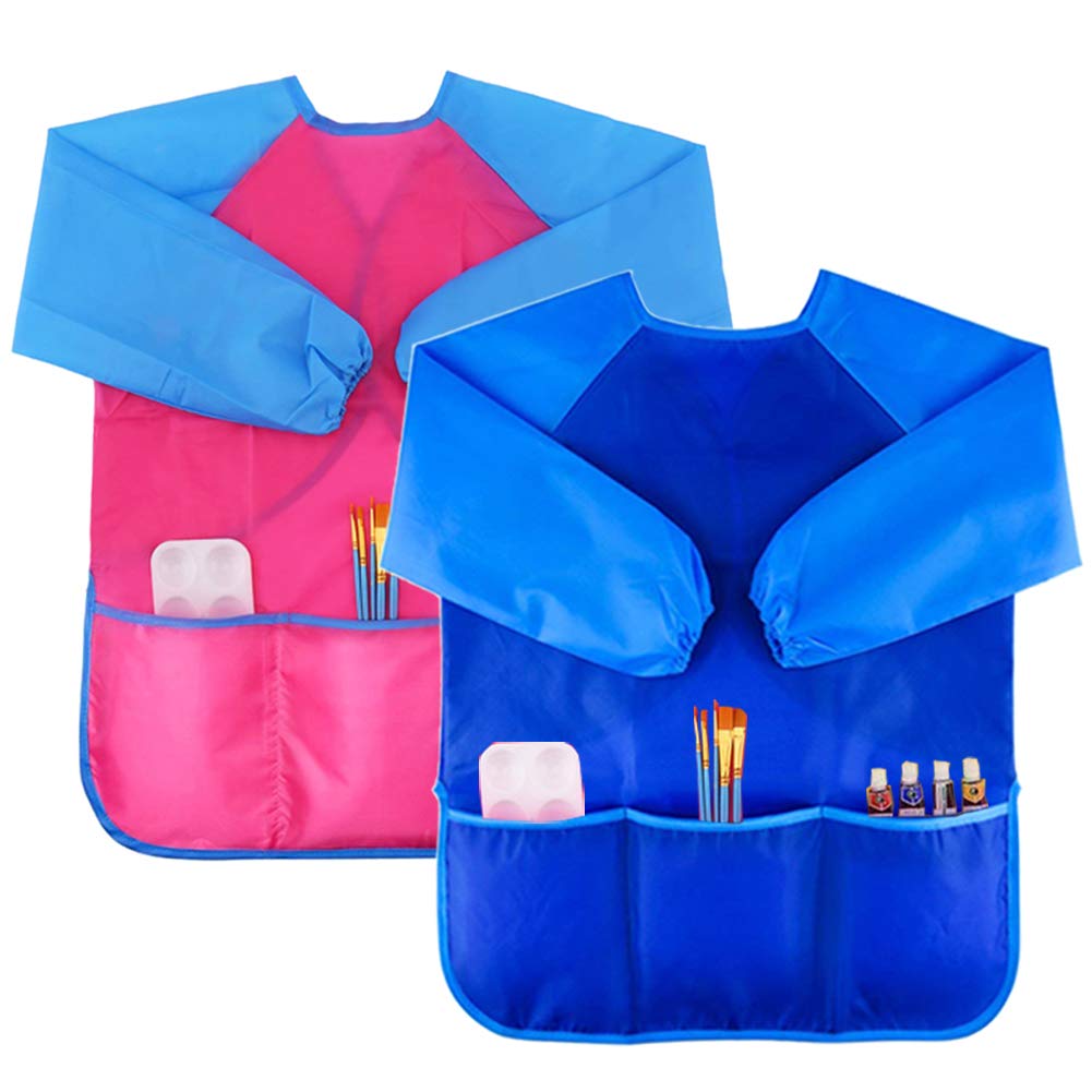 Zkptops kids smock front view showing waterproof long-sleeve design for mess-free painting