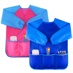 Zkptops kids smock front view showing waterproof long-sleeve design for mess-free painting