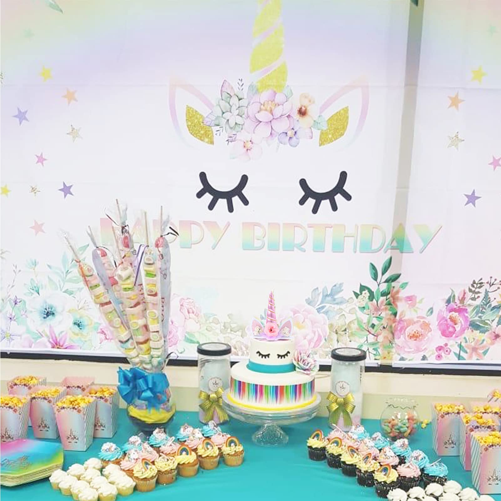 Zkptops unicorn cake topper complete set for girls' parties and celebrations.