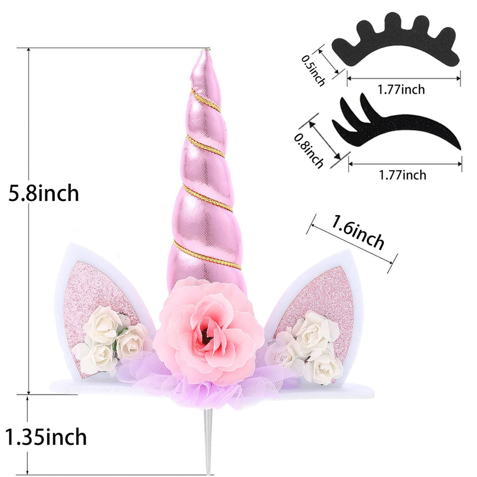 Zkptops unicorn topper eyelashes create vivid, whimsical facial features on cake.