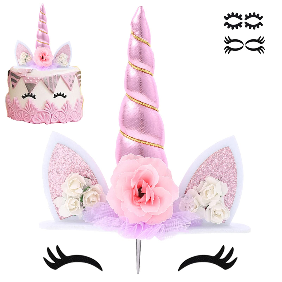 Zkptops unicorn cake topper pink horn enhances birthday cakes with playful charm.