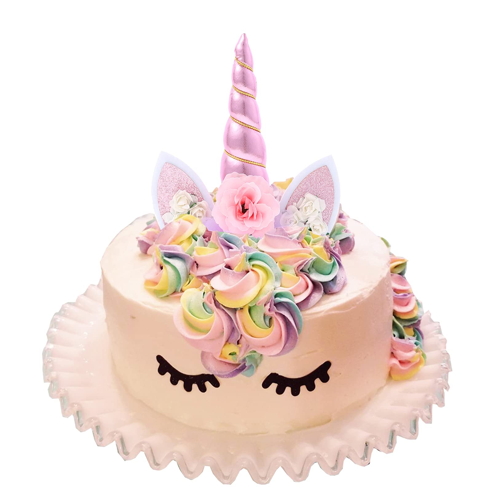 Zkptops unicorn cake topper plastic stake ensures safe, stable decoration on cake.