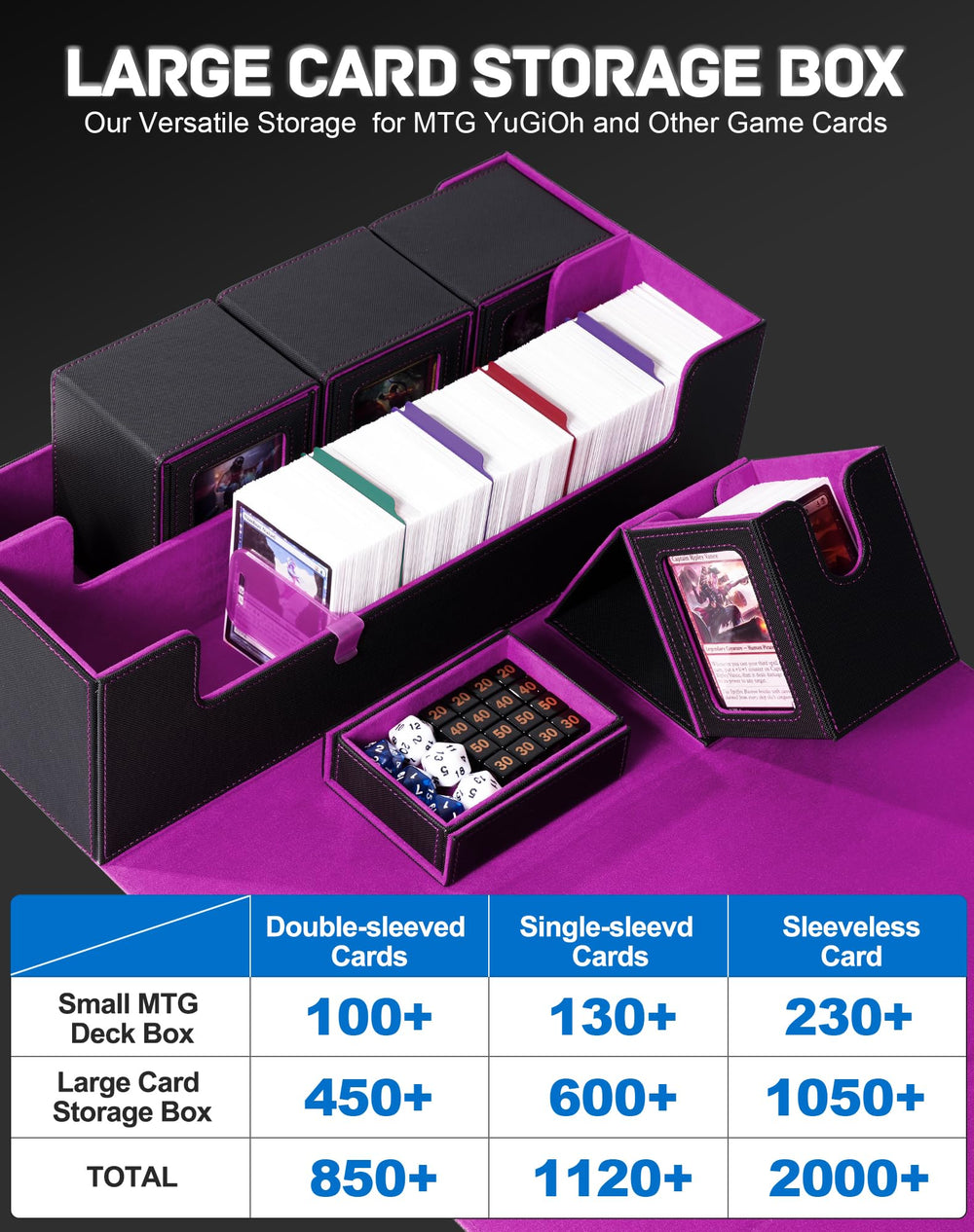 ZLCA large card storage box with dimensions 40.8 x 19.6 x 12.2 cm for ample storage