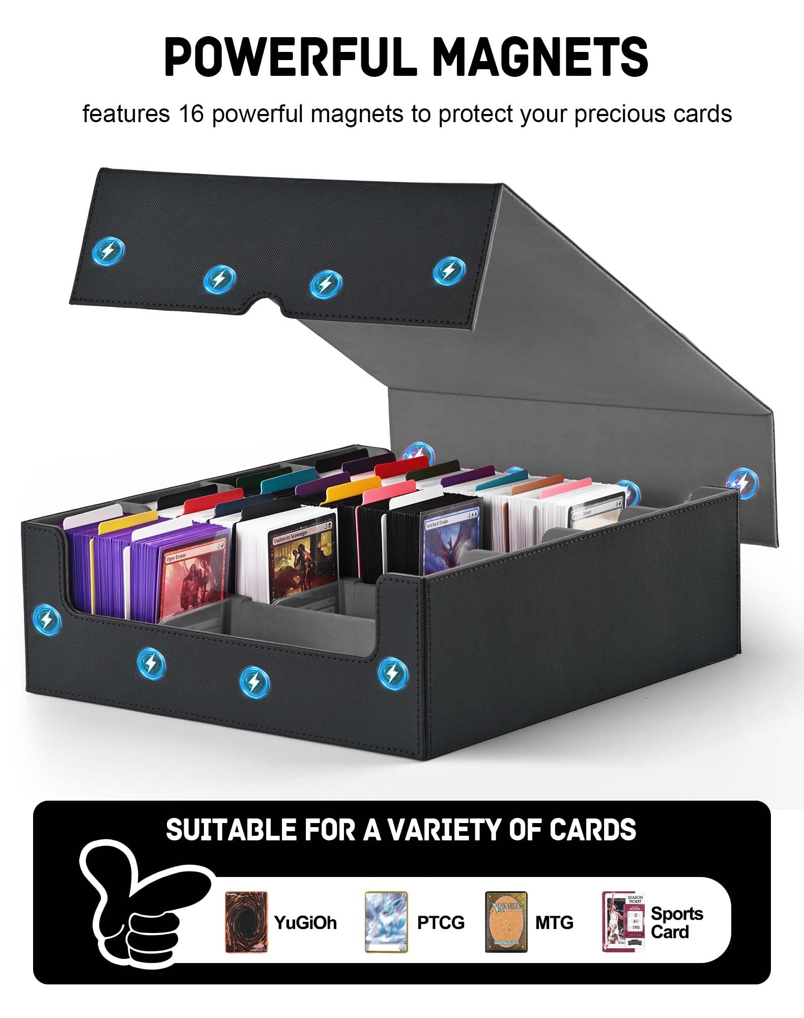 ZLCA box with four stoppers keeps cards in place when not full.