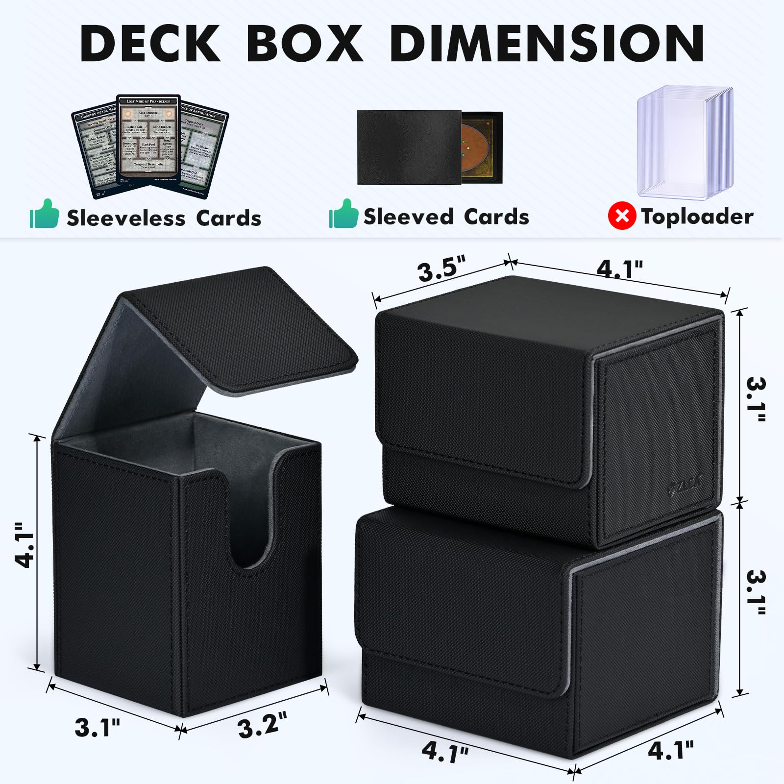 ZLCA deck box high capacity for 80+ double-sleeved or 100+ single-sleeved cards