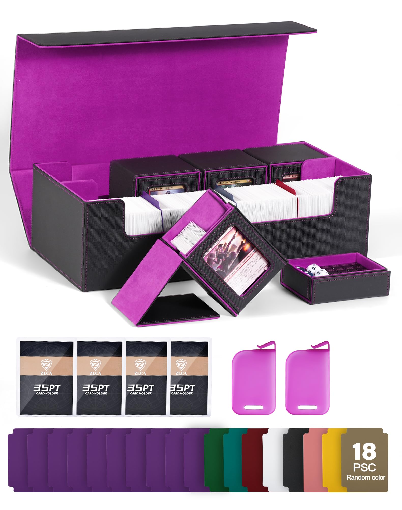 ZLCA MTG 5-in-1 storage box in black and violet keeps cards neatly organized for travel