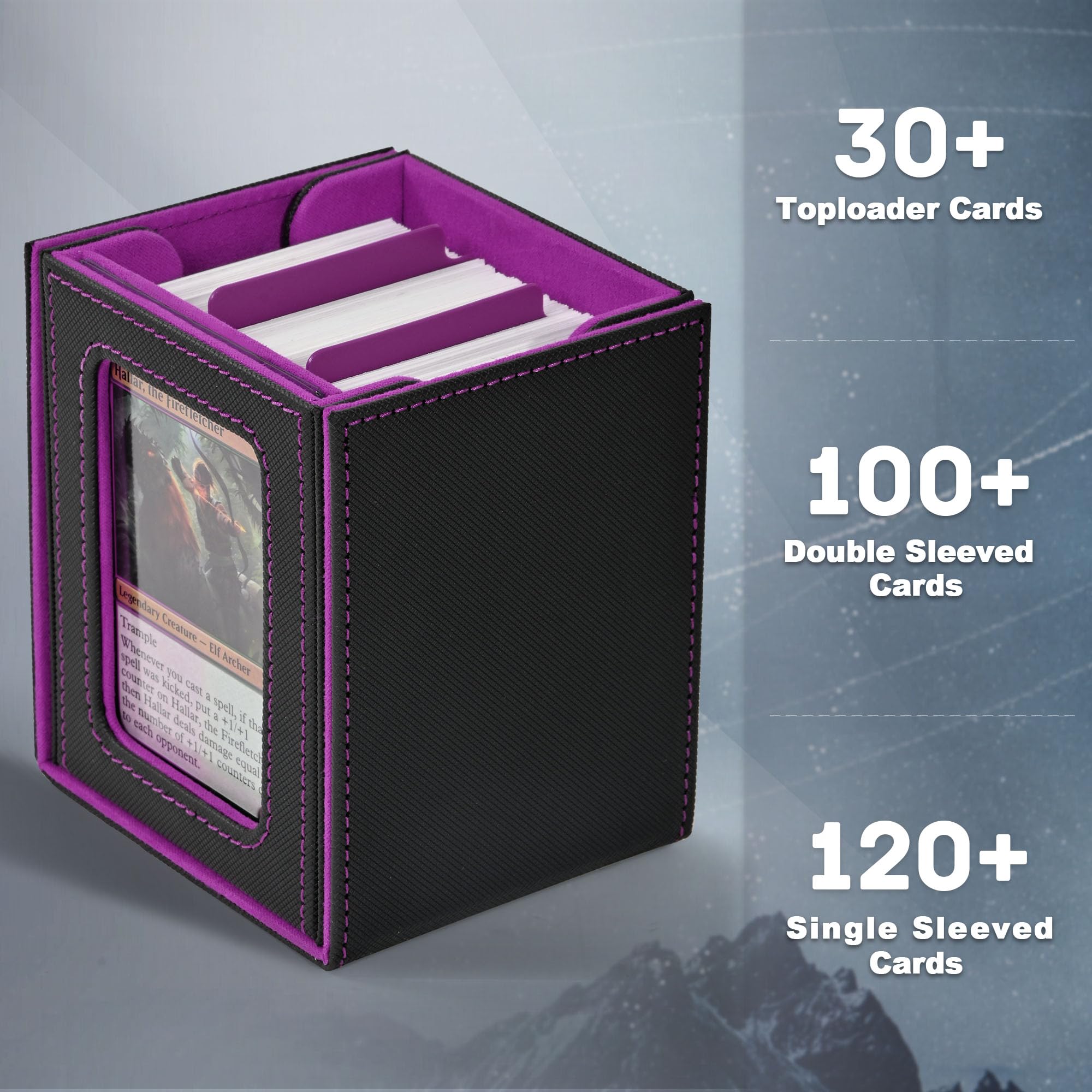 Capacity shows space for 230+ unsleeved cards and more