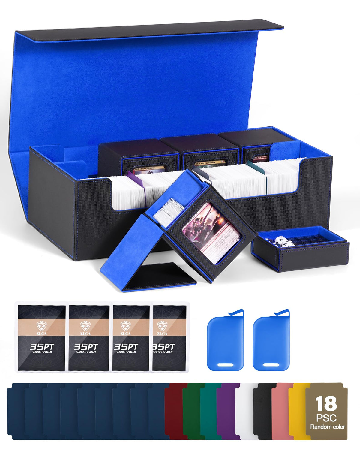 ZLCA MTG deck storage box front view shows sturdy design for easy transport.