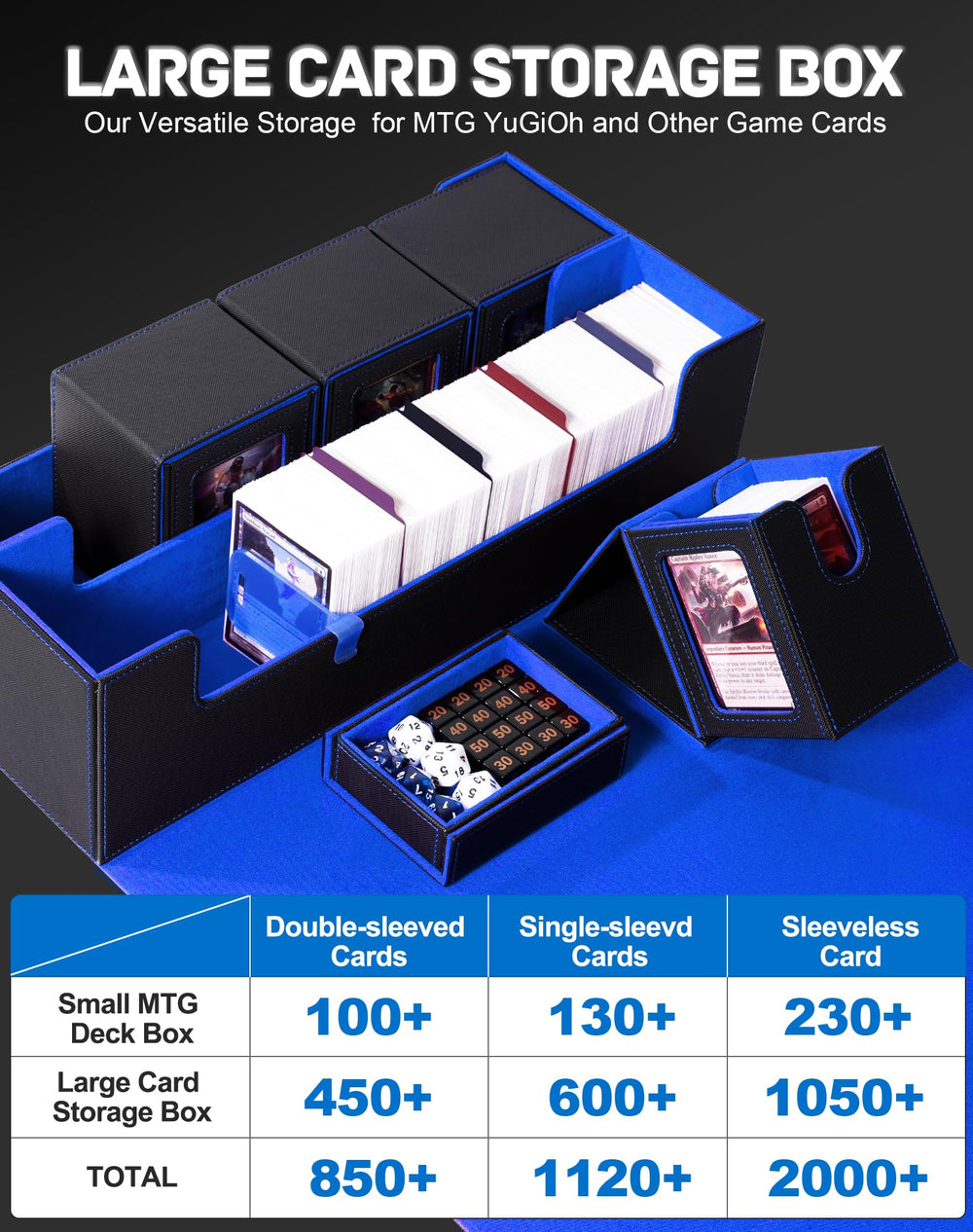 ZLCA MTG deck storage box open lid highlights accessible organization and quick card access.