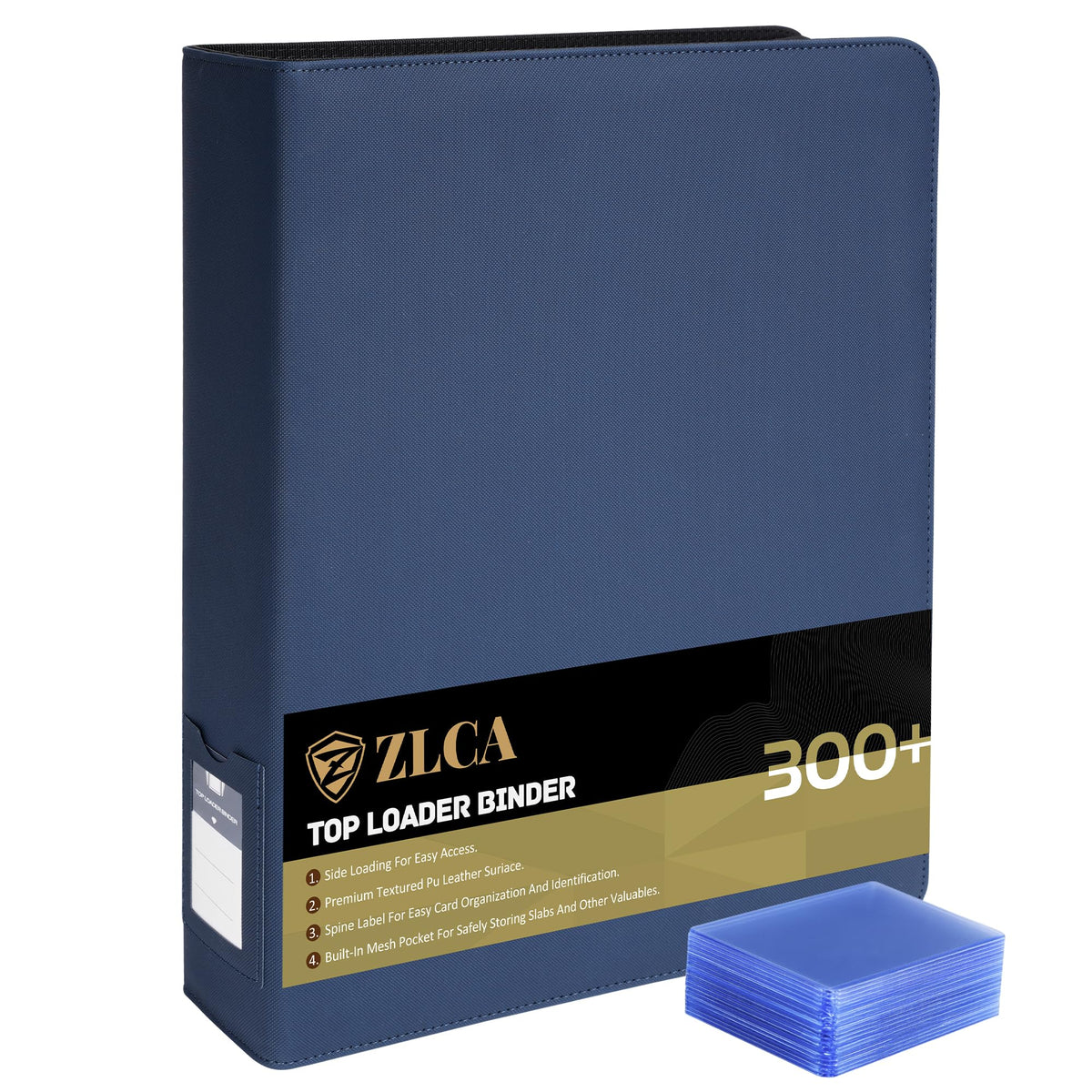 ZLCA top loader binder blue front view highlighting ample 9-pocket storage