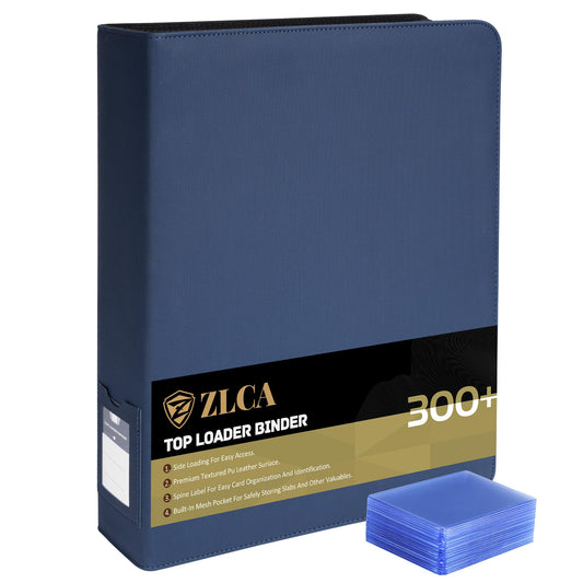 ZLCA top loader binder blue front view highlighting ample 9-pocket storage