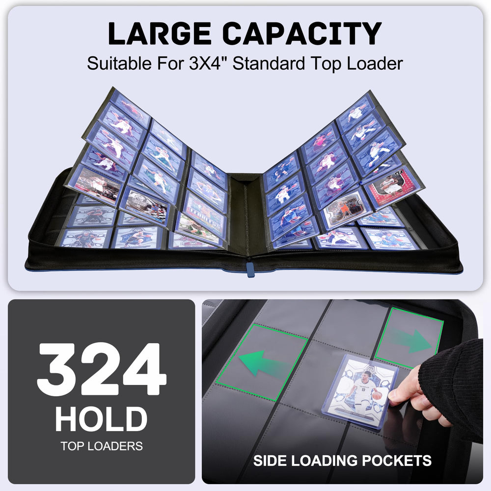 ZLCA top loader binder blue open pages reveal organized pockets for easy access