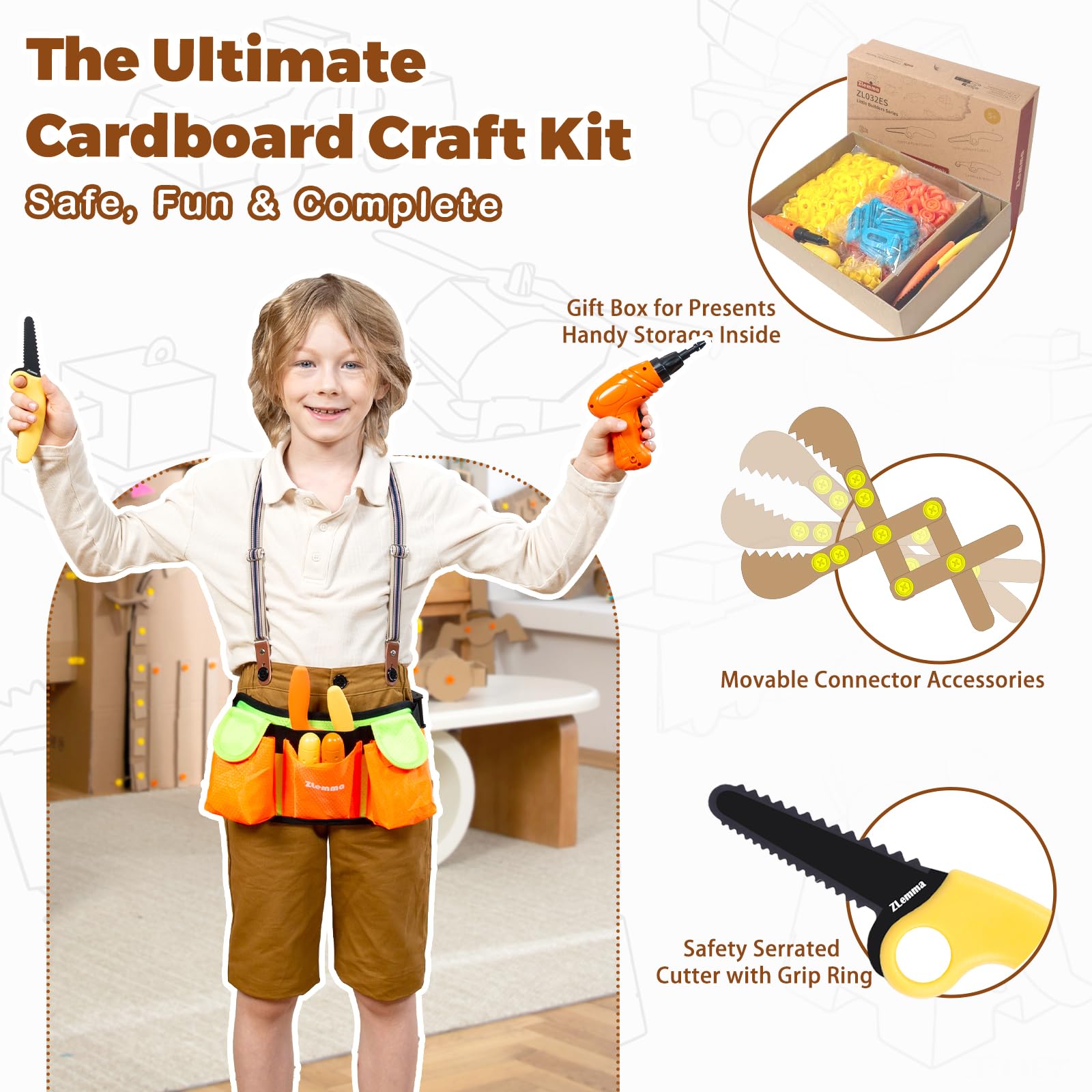 ZLemma connectors and parts for versatile cardboard configurations.