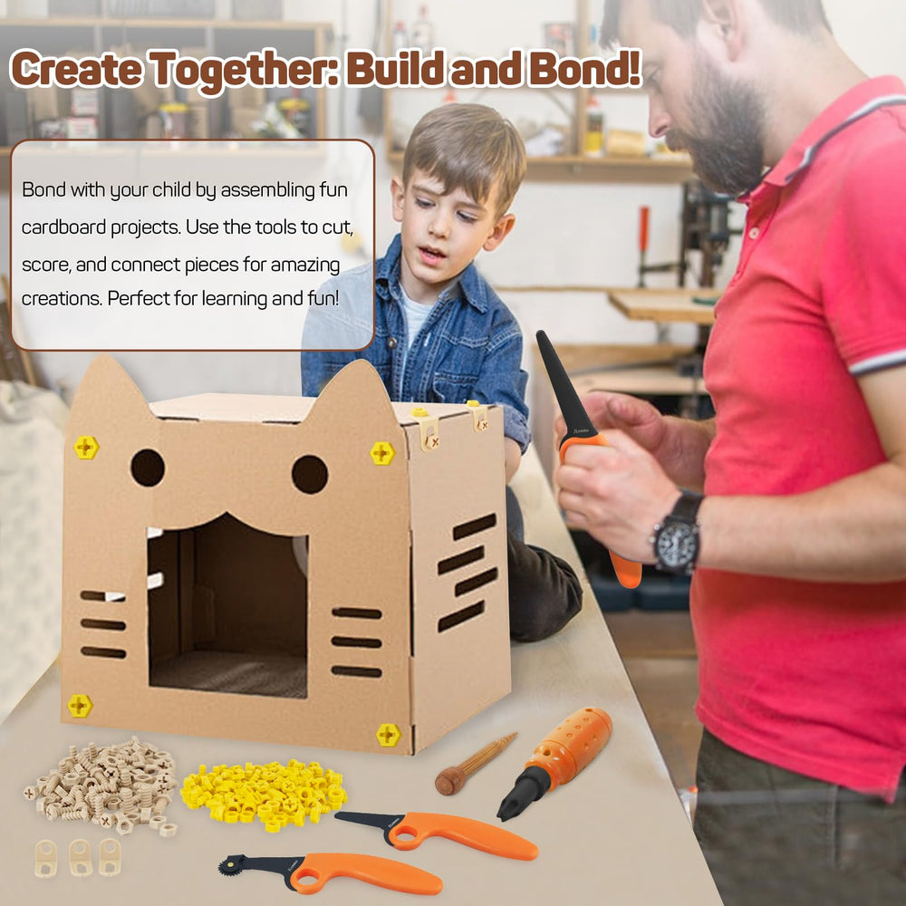 ZLemma large-scale cardboard creations enabled by the 966-piece kit.