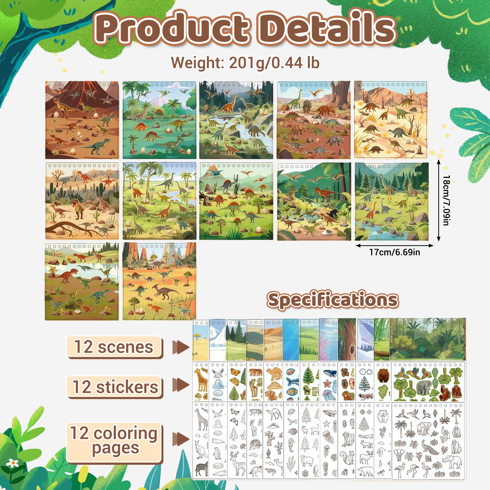 Zlineviy Dinosaur sticker scene 2: helps kids build scenes and coordination during play