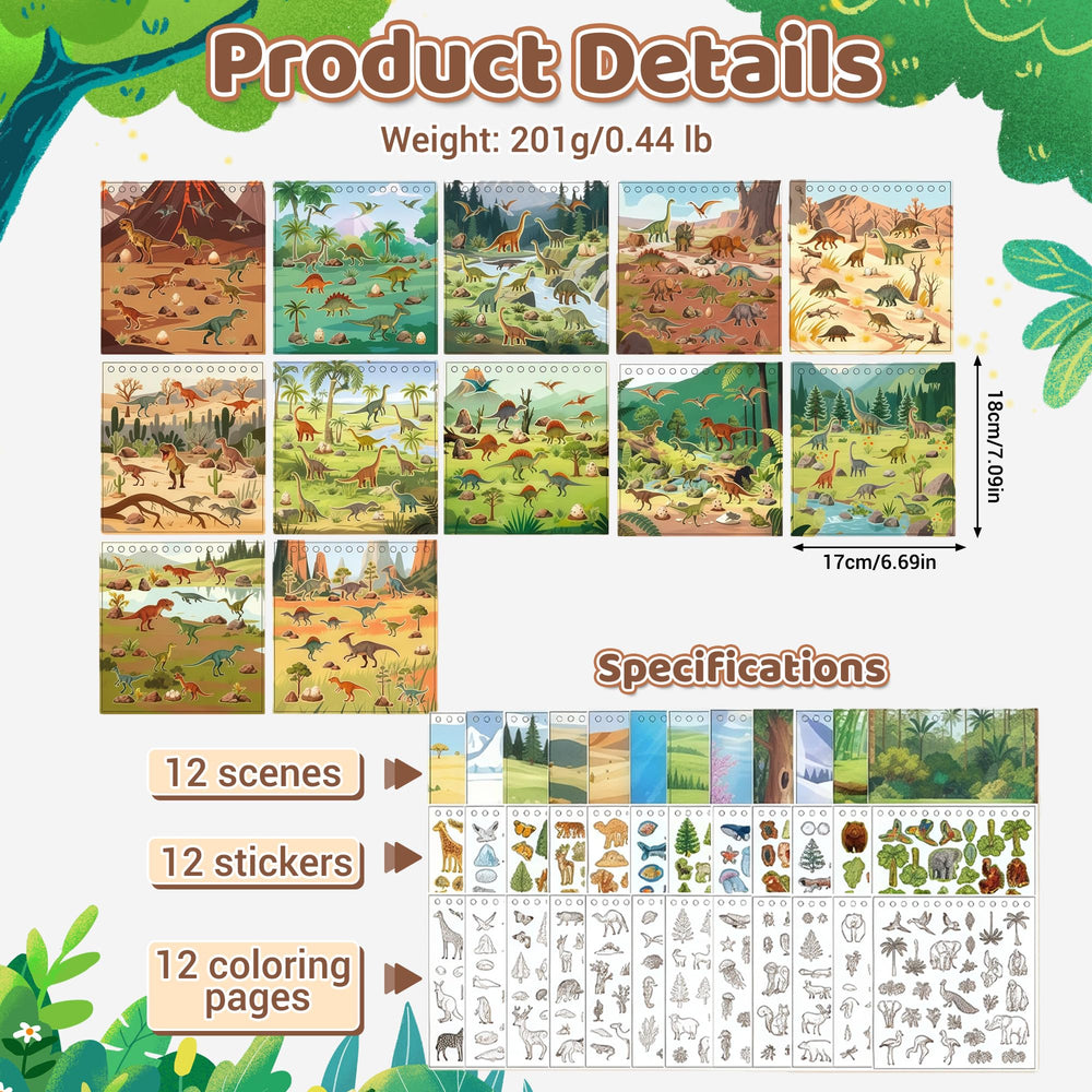 Zlineviy Dinosaur sticker scene 2: helps kids build scenes and coordination during play
