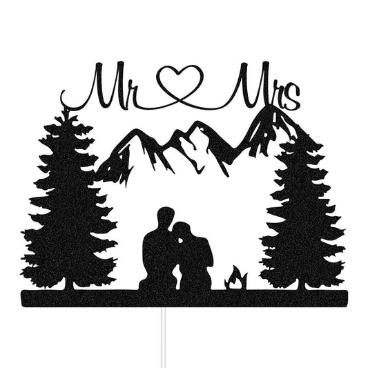 ZLPDS bride and groom topper with forest theme for rustic outdoor ceremonies.