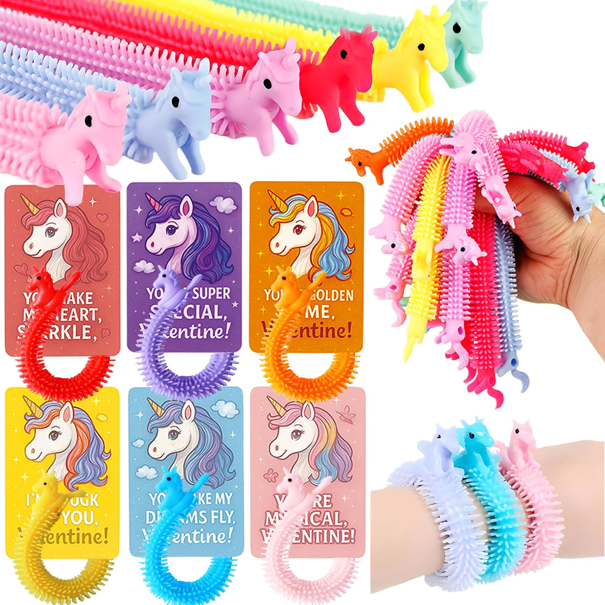 ZLQWE unicorn stretchy strings toy pack promotes focus through stretches.