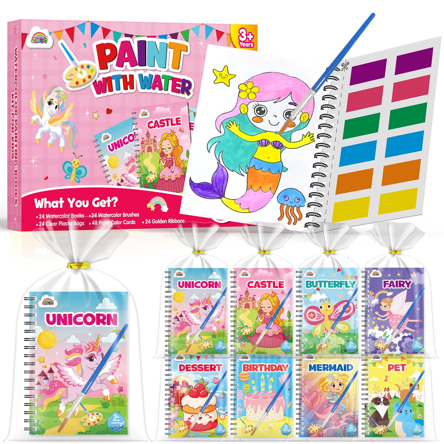 ZMLM 24 mini water coloring books collection for kids, ideal classroom activities