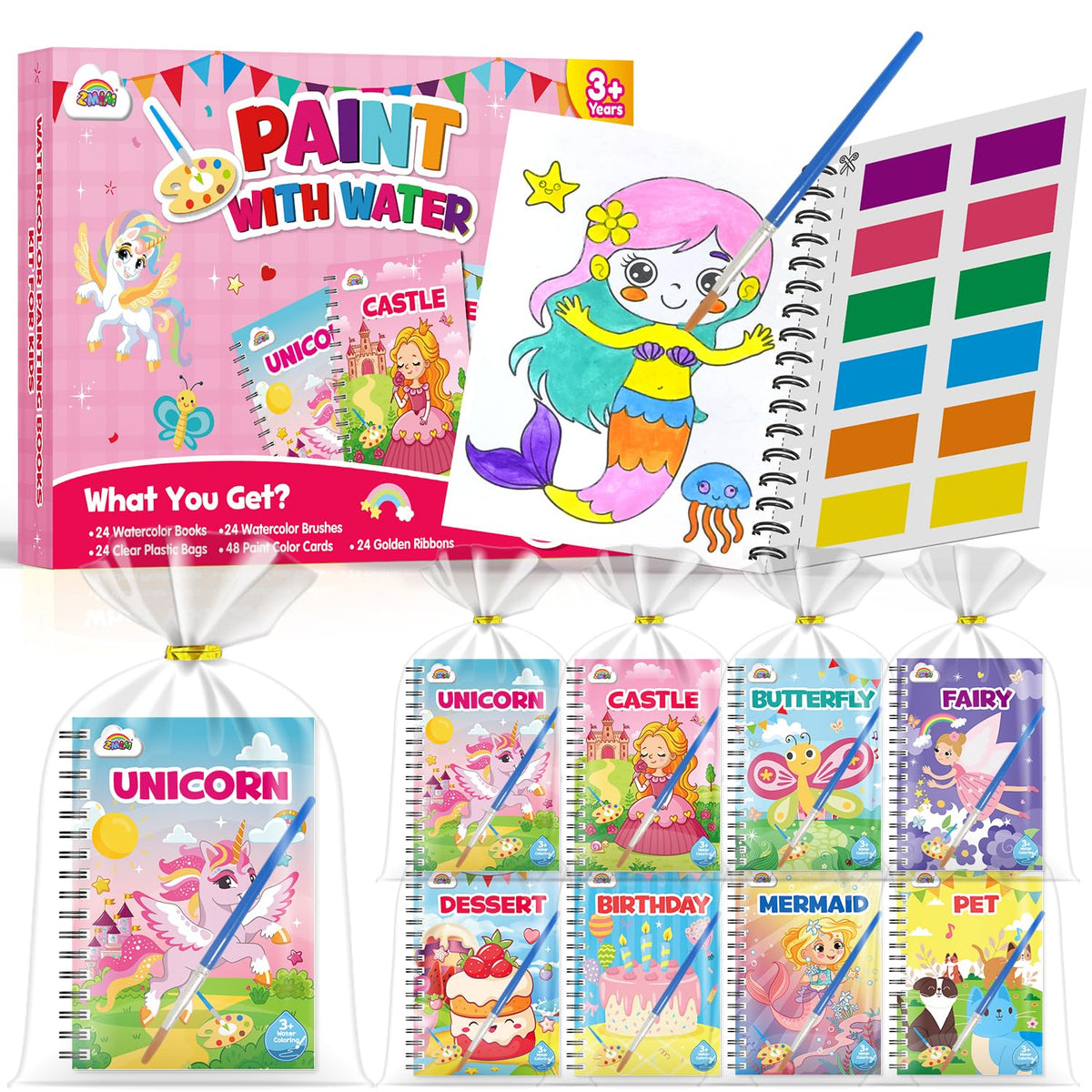 ZMLM 24 mini water coloring books collection for kids, ideal classroom activities