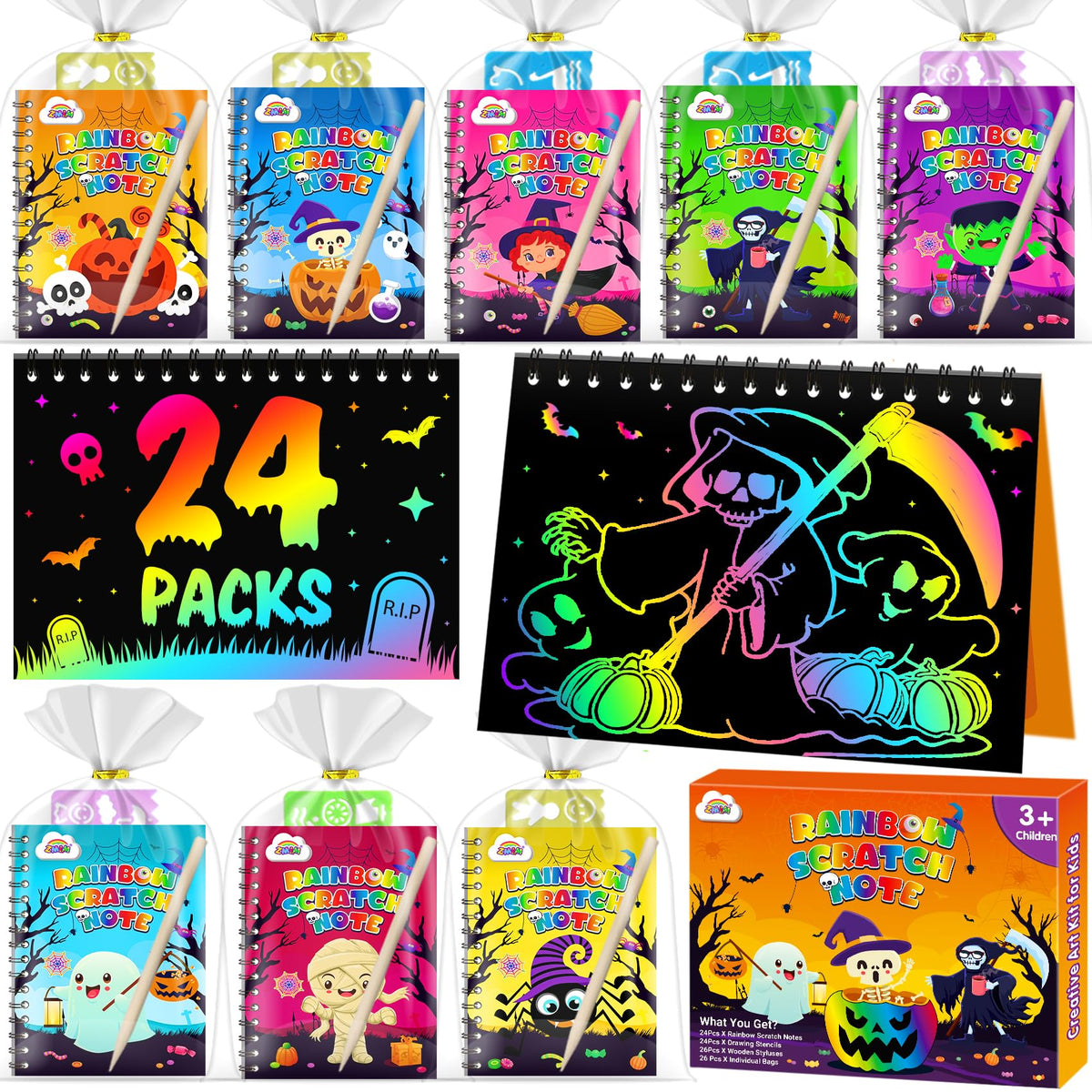 ZMLM 24-pack scratch art notebooks for classroom rewards and party favors.