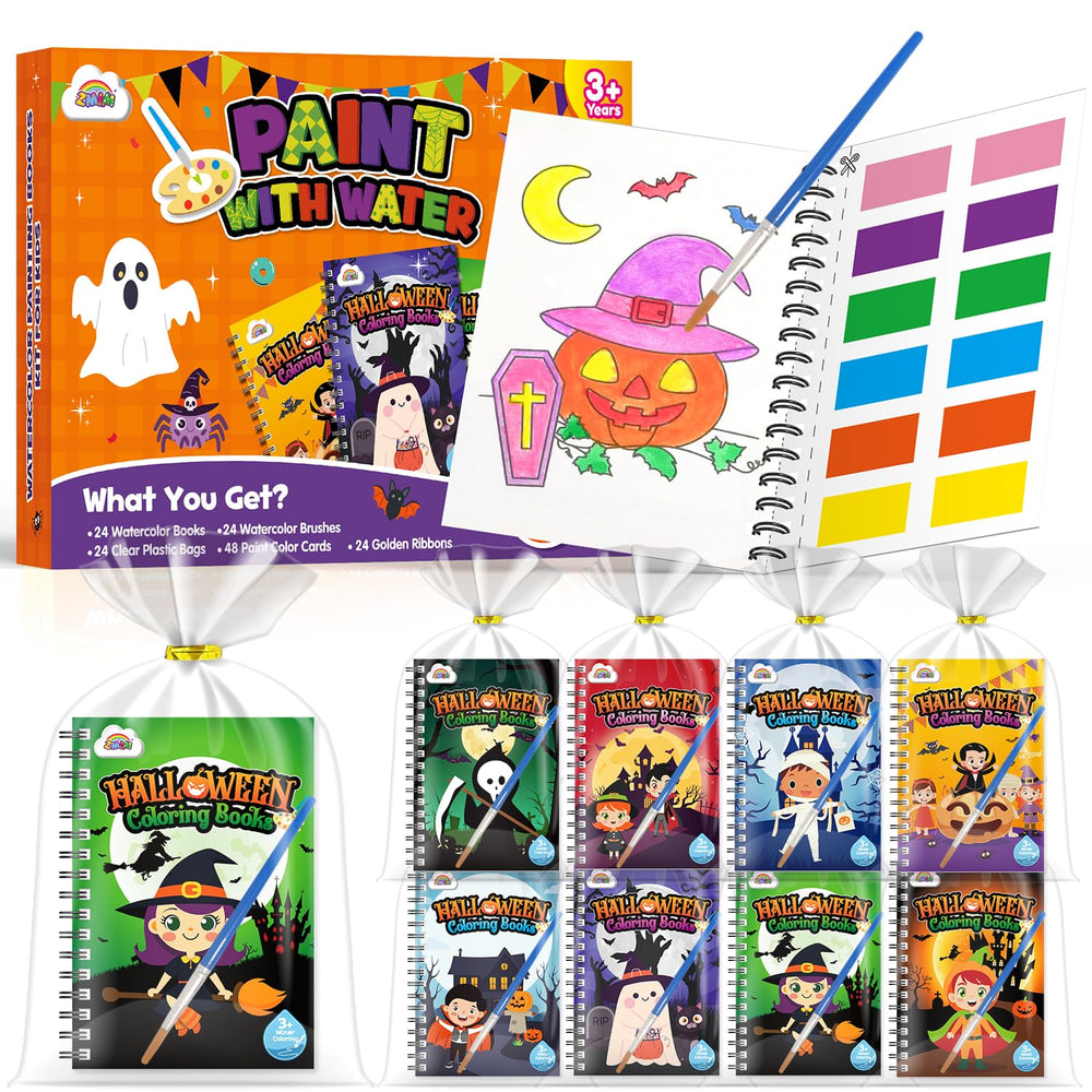 ZMLM 24-pack water coloring books set cover, ideal for quick Halloween party favors