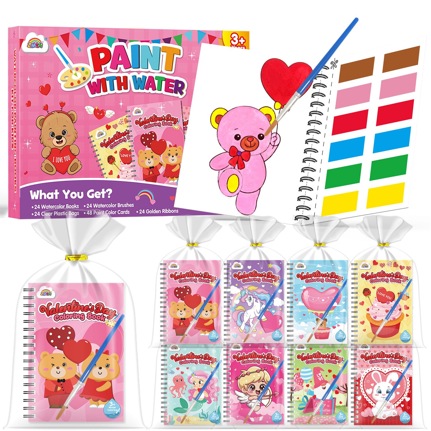 ZMLM 24 water coloring books for valentines bulk set ideal for group activities