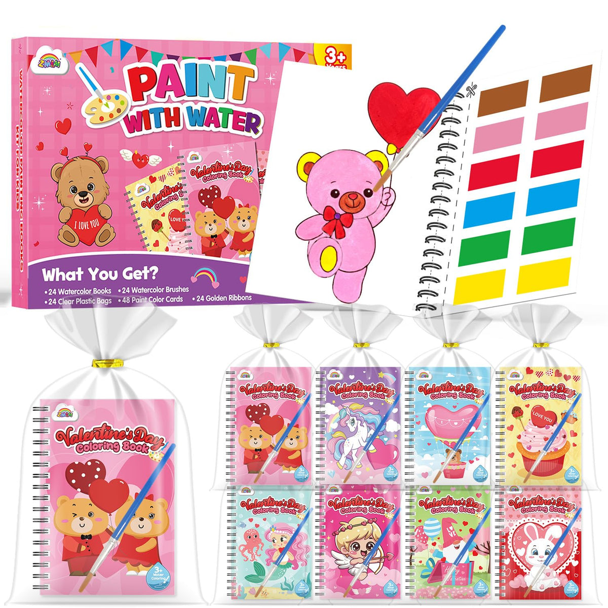 ZMLM 24 water coloring books for valentines bulk set ideal for group activities