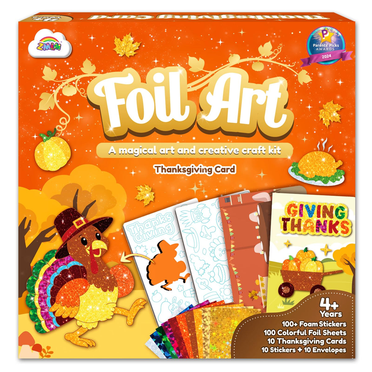ZMLM Foil Art Kit with Thanksgiving card stickers enhances festive creativity for kids.