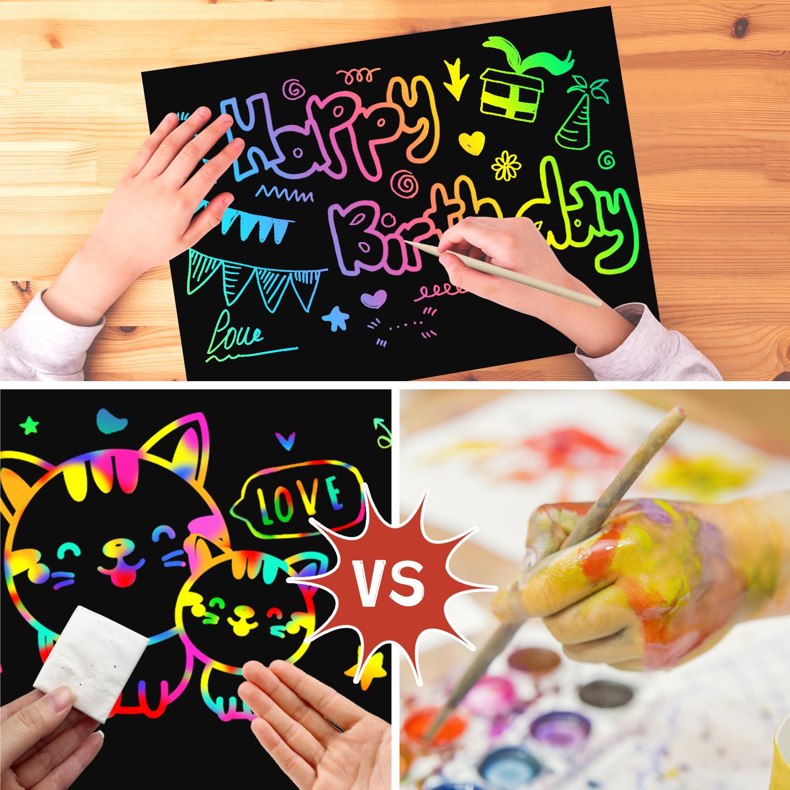 ZMLM Scratch Paper Art Set full-page scratch enables larger creative drawings.