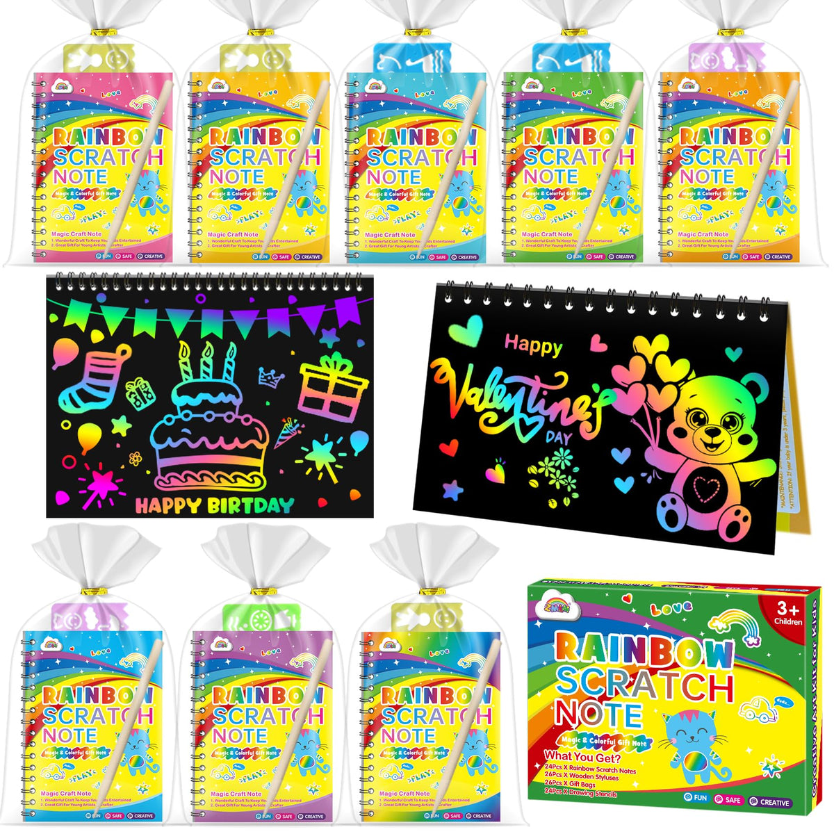 ZMLM scratch rainbow art notebook 24-pack reveals vivid colors for mess-free creativity.