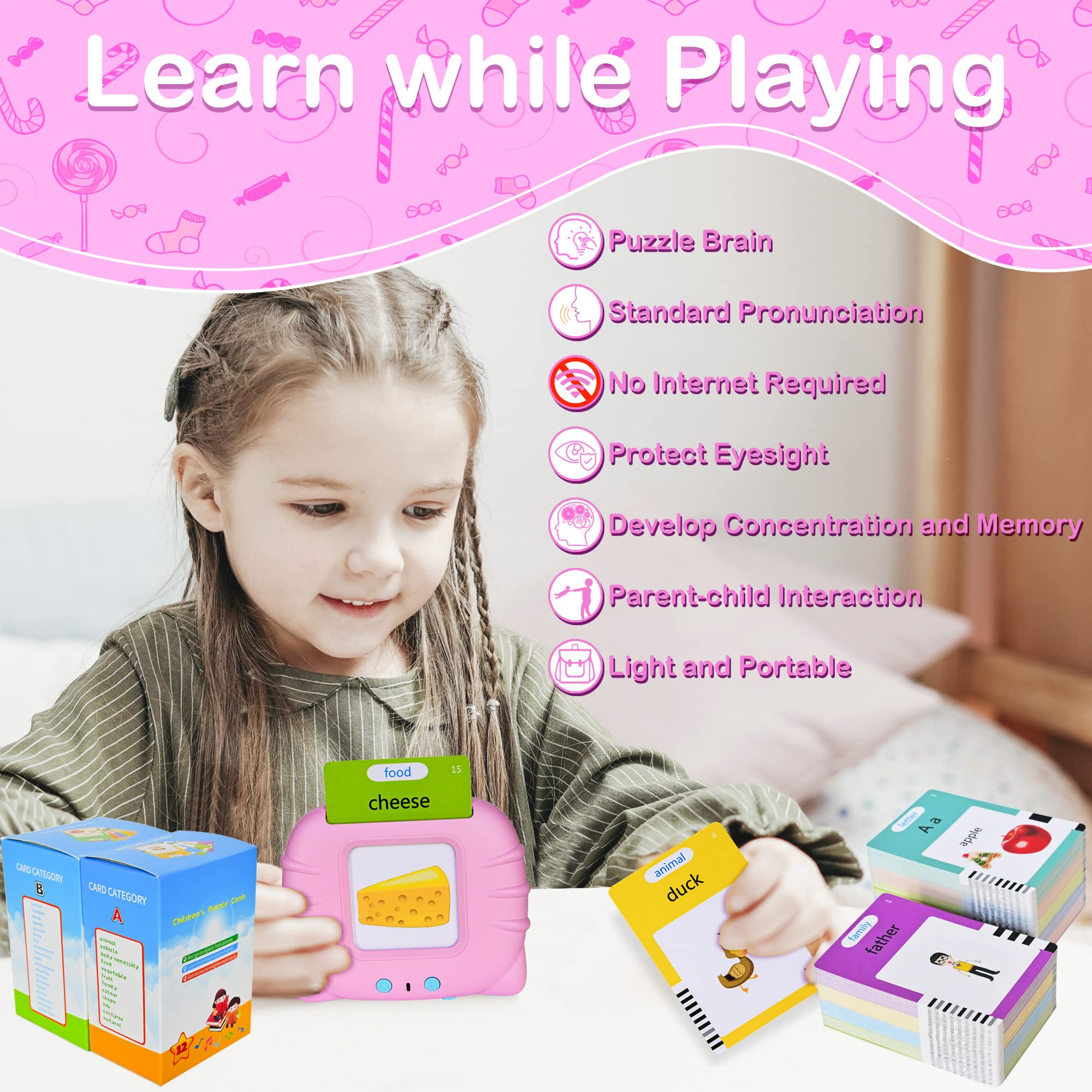 ZNZ 510 Talking Flash Cards set includes 255 cards to expand vocabulary.