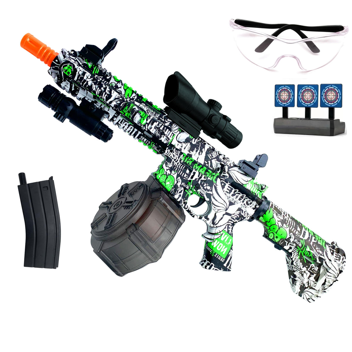 ZoffyFabrizio gel ball blaster with goggles in outdoor setup for family fun.