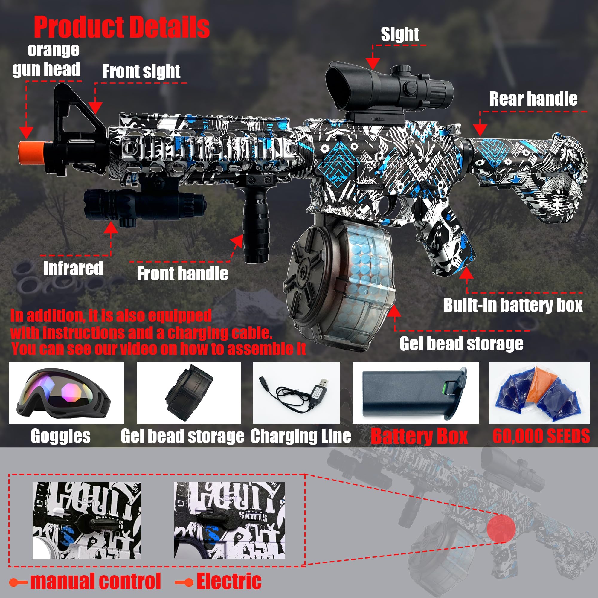 ZoffyFabrizio large electric gel splat blaster delivers fast bursts for action-packed rounds.