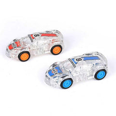 ZOHANINDL clear body race car showcases LEDs during action