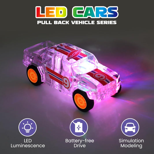 ZOHANINDL blue LED light-up monster truck with pull-back action for quick revving fun
