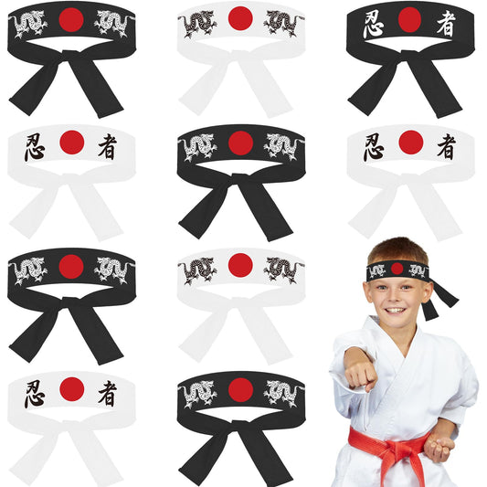 ZOIIWA 24Pcs karate headbands in varied styles for vibrant party decor.