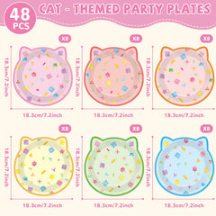 ZOIIWA cat party plates in pastel confetti colors for kids and adults; festive and easy cleanup.