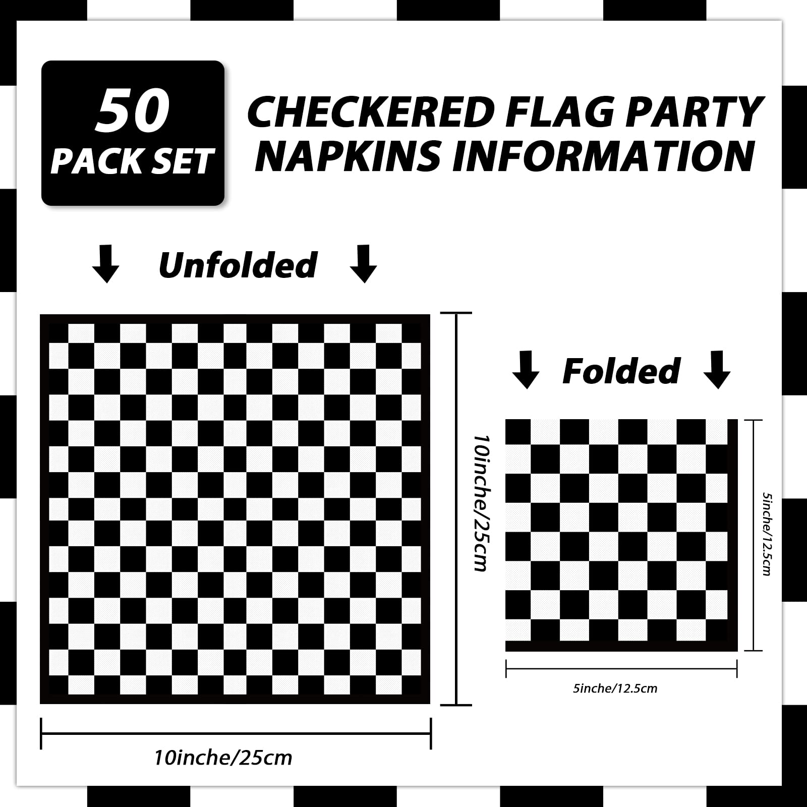 ZOIIWA unfolded checkered napkins measure 25 cm for sharing snacks.