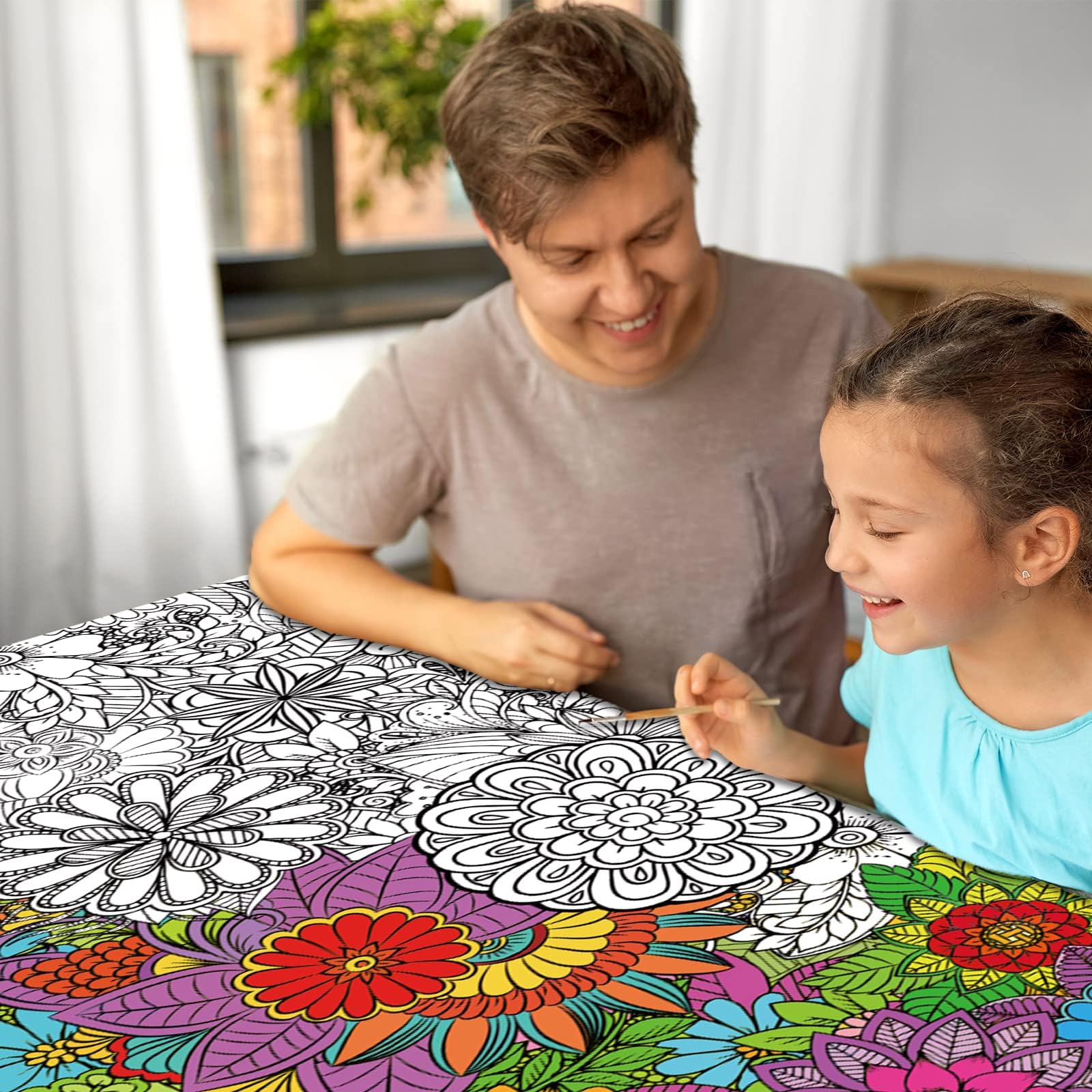 ZOIIWA giant mandala poster on the floor supports relaxed, creative coloring sessions.