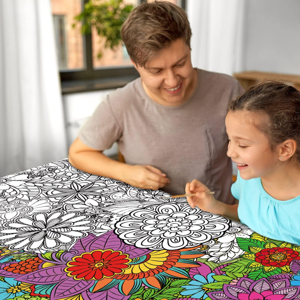 ZOIIWA giant mandala poster on the floor supports relaxed, creative coloring sessions.