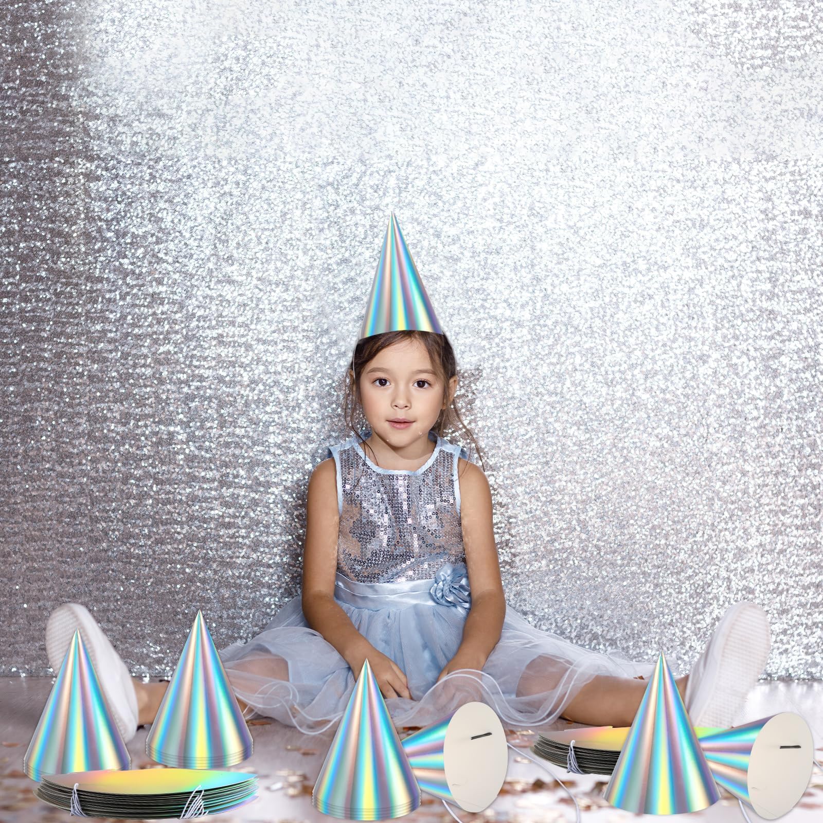 ZOIIWA iridescent hats decorating holiday celebrations and themed gatherings.