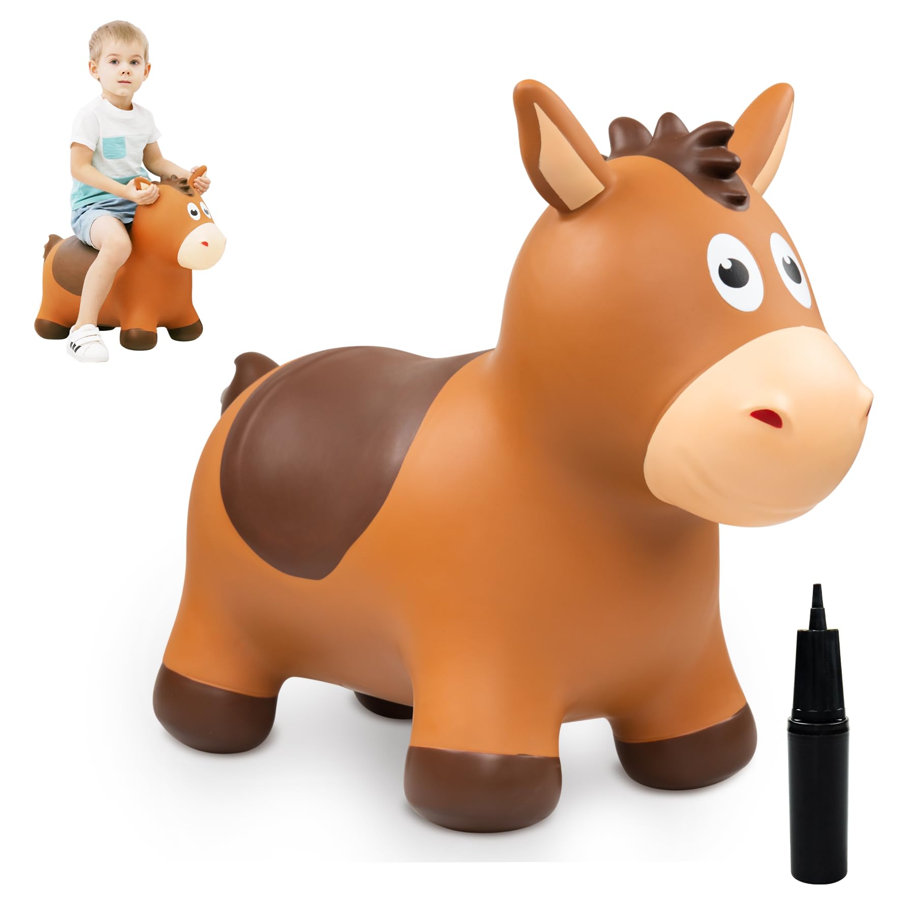 ZOOJOY bouncy horse toy with cartoon face for joyful toddler bouncing sessions.