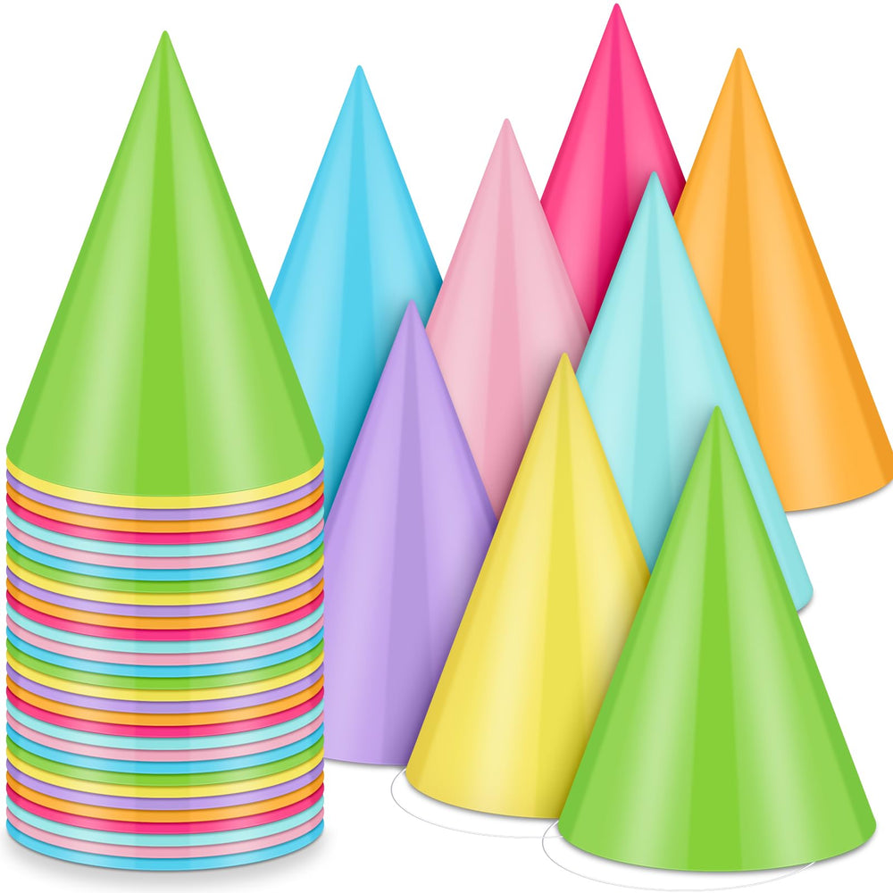 Zomiboo birthday hats, colorful collection for coordinated party themes.
