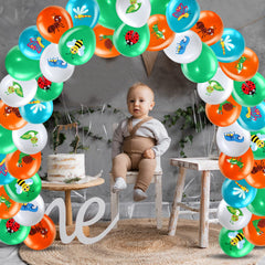 Zomiboo bug party setup balloons help create themed backdrops