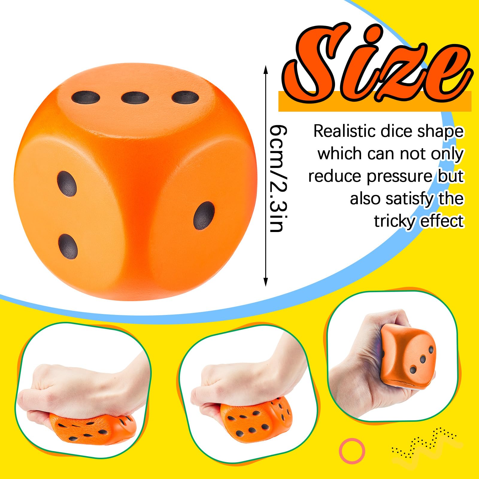 Zomiboo red foam dice, soft texture for stress relief and play.